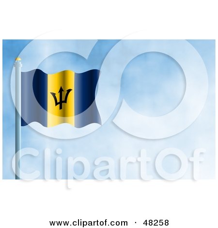 Royalty-Free (RF) Clipart Illustration of a Waving Barbados Flag Against A Blue Sky by Prawny