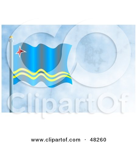 Royalty-Free (RF) Clipart Illustration of a Waving Aruba Flag Against A Blue Sky by Prawny