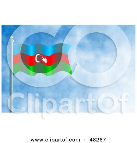 Royalty-Free (RF) Clipart Illustration of a Waving Azerbaijan Flag Against A Blue Sky by Prawny