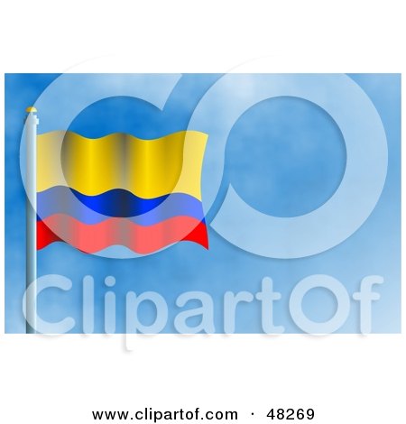 Royalty-Free (RF) Clipart Illustration of a Waving Colombia Flag Against A Blue Sky by Prawny