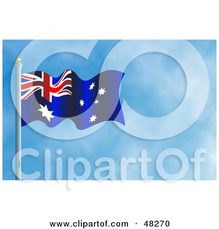 Royalty-Free (RF) Clipart Illustration of a Waving Australia Flag Against A Blue Sky by Prawny