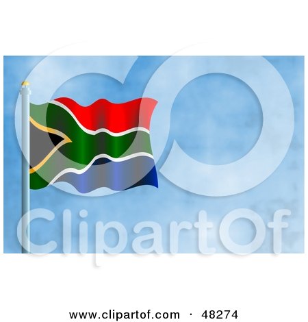 Royalty-Free (RF) Clipart Illustration of a Waving South Africa Flag Against A Blue Sky by Prawny