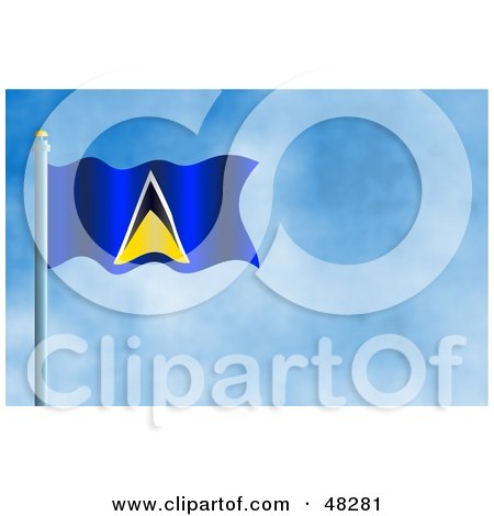 Royalty-Free (RF) Clipart Illustration of a Waving Saint Lucia Flag Against A Blue Sky by Prawny