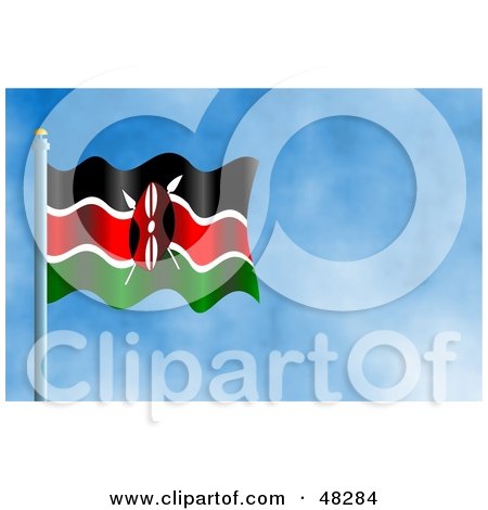 Royalty-Free (RF) Clipart Illustration of a Waving Kenya Flag Against A Blue Sky by Prawny