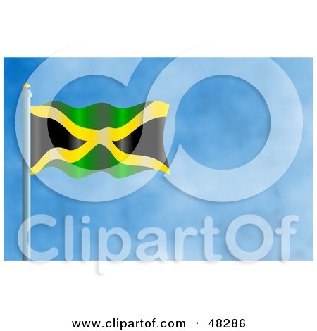 Royalty-Free (RF) Clipart Illustration of a Waving Jamaica Flag Against A Blue Sky by Prawny