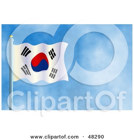 Royalty-Free (RF) Clipart Illustration of a Waving South Korea Flag Against A Blue Sky by Prawny