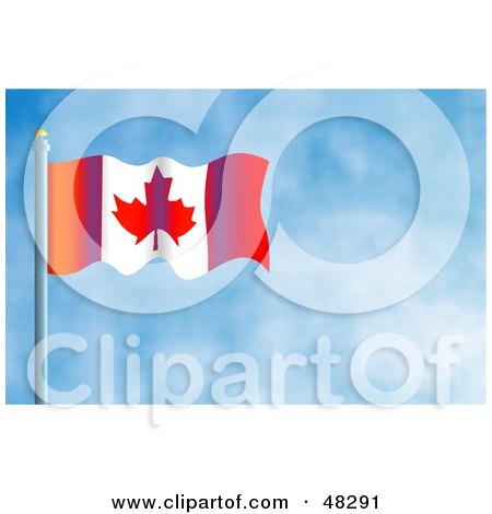 Royalty-Free (RF) Clipart Illustration of a Waving Canada Flag Against A Blue Sky by Prawny