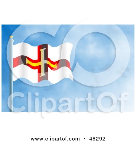Royalty-Free (RF) Clipart Illustration of a Waving Guernsey Flag Against A Blue Sky by Prawny