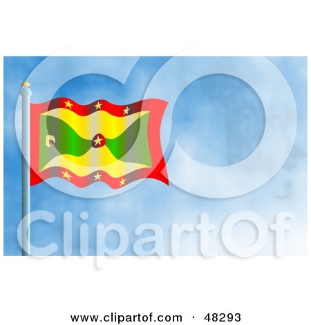 Royalty-Free (RF) Clipart Illustration of a Waving Grenada Flag Against A Blue Sky by Prawny