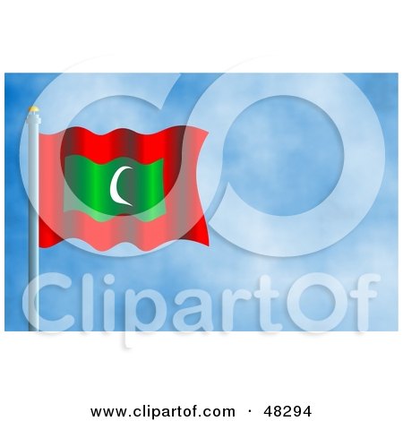 Royalty-Free (RF) Clipart Illustration of a Waving Maldives Flag Against A Blue Sky by Prawny