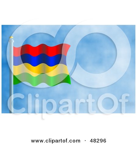 Royalty-Free (RF) Clipart Illustration of a Waving Mauritius Flag Against A Blue Sky by Prawny