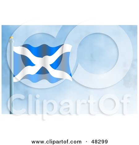 Royalty-Free (RF) Clipart Illustration of a Waving Scotland Flag Against A Blue Sky by Prawny
