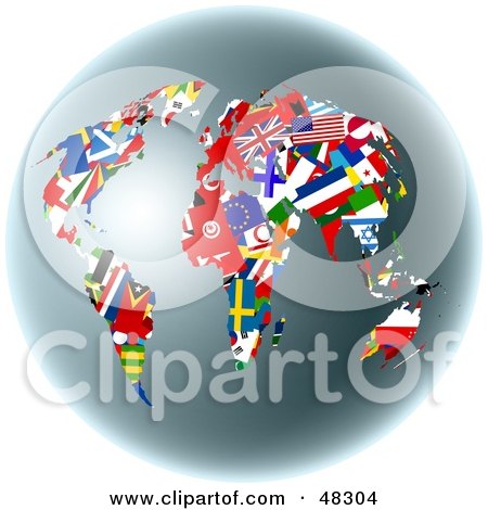 Royalty-Free (RF) Clipart Illustration of a Globe With International Flag Continents by Prawny