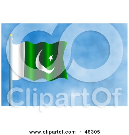 Royalty-Free (RF) Clipart Illustration of a Waving Pakistan Flag Against A Blue Sky by Prawny