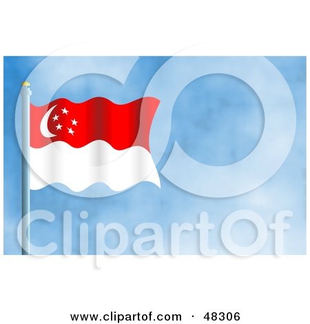 Royalty-Free (RF) Clipart Illustration of a Waving Singapore Flag Against A Blue Sky by Prawny