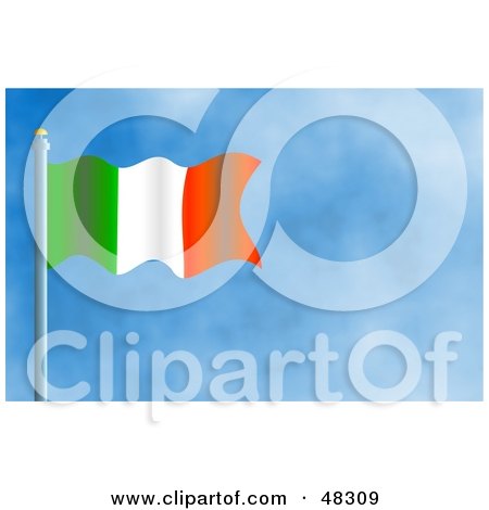 Royalty-Free (RF) Clipart Illustration of a Waving Ireland Flag Against A Blue Sky by Prawny