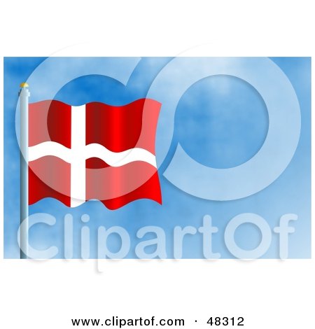 Royalty-Free (RF) Clipart Illustration of a Waving Denmark Flag Against A Blue Sky by Prawny
