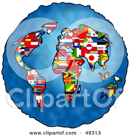 Royalty-Free (RF) Clipart Illustration of Flag Continents on the Blue Globe by Prawny