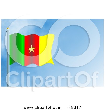 Royalty-Free (RF) Clipart Illustration of a Waving Cameroon Flag Against A Blue Sky by Prawny