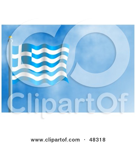 Royalty-Free (RF) Clipart Illustration of a Waving Greece Flag Against A Blue Sky by Prawny