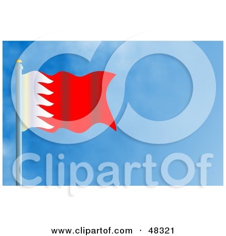Royalty-Free (RF) Clipart Illustration of a Waving Bahrain Flag Against A Blue Sky by Prawny