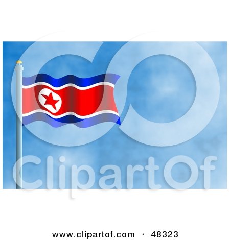 Royalty-Free (RF) Clipart Illustration of a Waving North Korea Flag Against A Blue Sky by Prawny