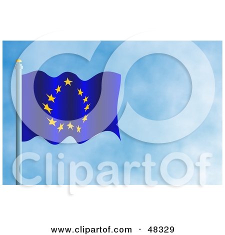 Royalty-Free (RF) Clipart Illustration of a Waving Europe Flag Against A Blue Sky by Prawny