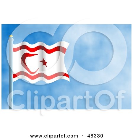 Royalty-Free (RF) Clipart Illustration of a Waving Northern Cyprus Flag Against A Blue Sky by Prawny