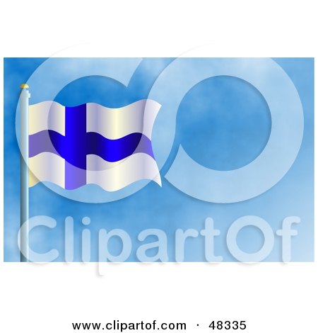 Royalty-Free (RF) Clipart Illustration of a Waving Finland Flag Against A Blue Sky by Prawny