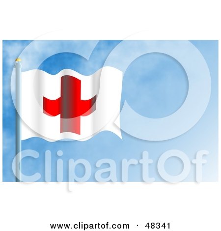 Royalty-Free (RF) Clipart Illustration of a Waving Red Cross Flag Against A Blue Sky by Prawny
