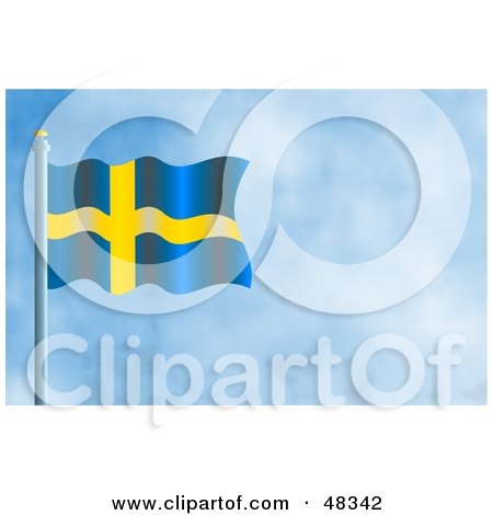 Royalty-Free (RF) Clipart Illustration of a Waving Sweden Flag Against A Blue Sky by Prawny