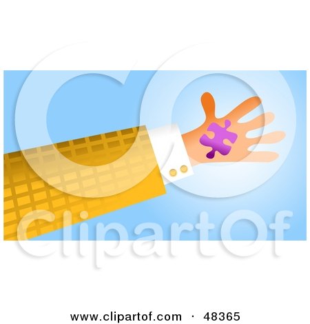Royalty-Free (RF) Clipart Illustration of a Handy Hand Holding A Purple Jigsaw Puzzle Piece by Prawny