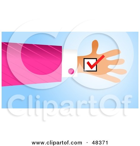 Royalty-Free (RF) Clipart Illustration of a Handy Hand Holding A Check Mark by Prawny