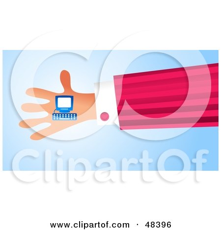 Royalty-Free (RF) Clipart Illustration of a Handy Hand Holding A Desktop Computer by Prawny