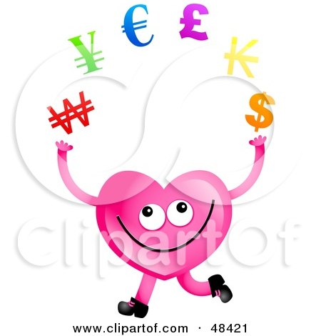 Royalty-Free (RF) Clipart Illustration of a Pink Love Heart Juggling Currency by Prawny