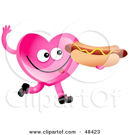 Royalty-Free (RF) Clipart Illustration of a Pink Love Heart Eating A Hot Dog by Prawny