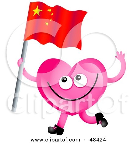 Royalty-Free (RF) Clipart Illustration of a Pink Love Heart Waving A China Flag by Prawny