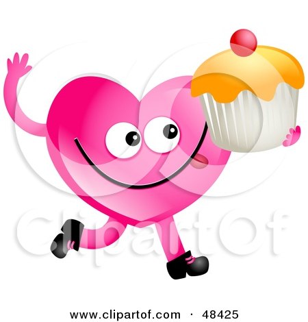 Royalty-Free (RF) Clipart Illustration of a Pink Love Heart Eating A Cupcake by Prawny