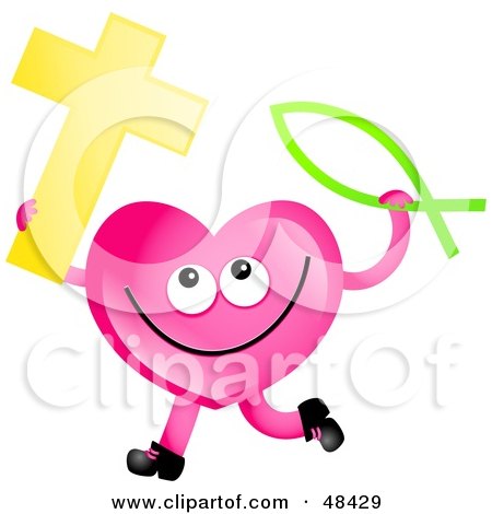 Royalty-Free (RF) Clipart Illustration of a Pink Love Heart Holding A Christian Cross And Fish by Prawny