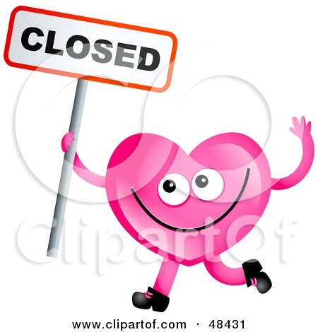 Royalty-Free (RF) Clipart Illustration of a Pink Love Heart Holding A Closed Sign by Prawny
