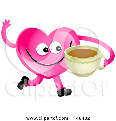 Royalty-Free (RF) Clipart Illustration of a Pink Love Heart Drinking Coffee by Prawny
