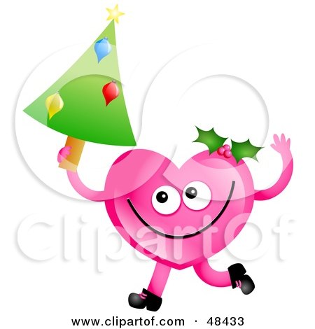Royalty-Free (RF) Clipart Illustration of a Pink Love Heart Holding A Christmas Tree by Prawny