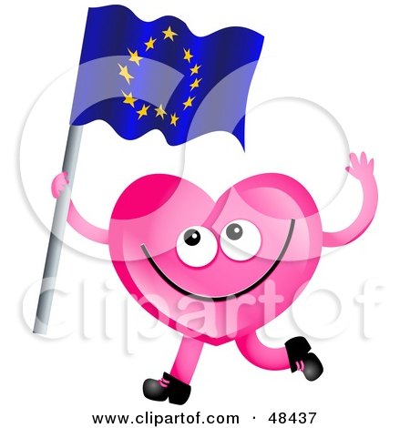 Royalty-Free (RF) Clipart Illustration of a Pink Love Heart Waving A Europe Flag by Prawny