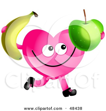 Royalty-Free (RF) Clipart Illustration of a Pink Love Heart Eating A Banana And Apple by Prawny