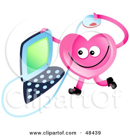 Royalty-Free (RF) Clipart Illustration of a Pink Love Heart Using A Computer by Prawny