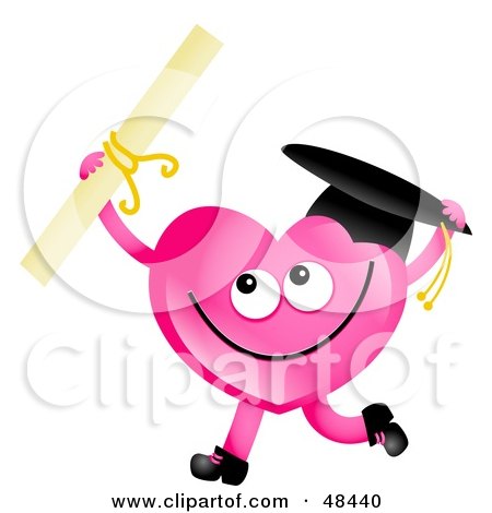 Royalty-Free (RF) Clipart Illustration of a Pink Love Heart Graduate Holding A Diploma by Prawny