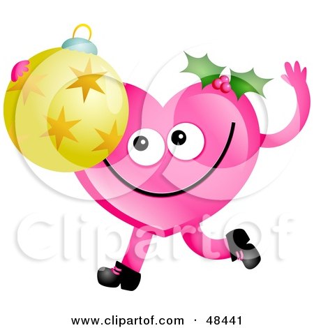 Royalty-Free (RF) Clipart Illustration of a Pink Love Heart Holding A Christmas Ornament by Prawny