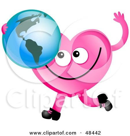 Royalty-Free (RF) Clipart Illustration of a Pink Love Heart Holding A Globe Featuring America by Prawny