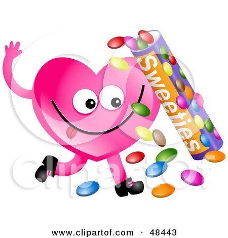 Royalty-Free (RF) Clipart Illustration of a Pink Love Heart Eating Candy by Prawny