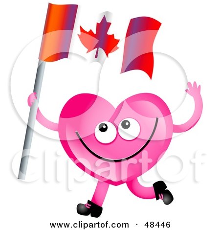 Royalty-Free (RF) Clipart Illustration of a Pink Love Heart Waving A Canada Flag by Prawny
